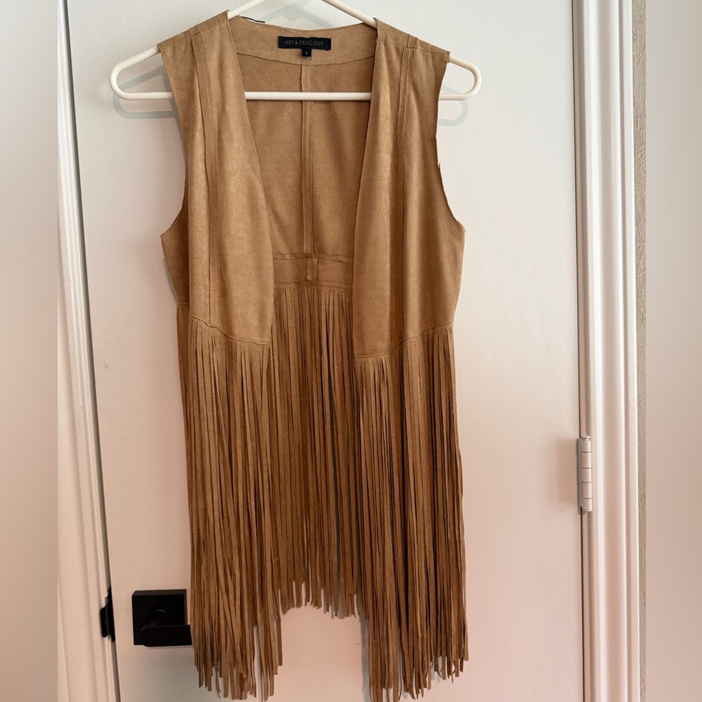 Tan Suede Fringe Vest size Small Western Hippie